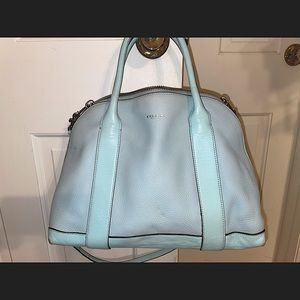 Baby blue leather Coach tote